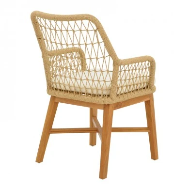 Armchair Elaiza pakoworl teak wood and pe rope in natural-beige shade with cushion 58x60x90cm