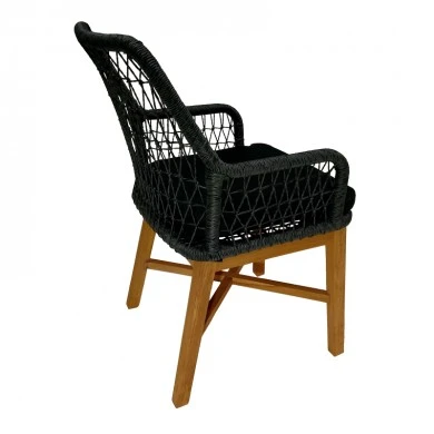 Armchair Elaiza pakoworld teak wood and synthetic rope in natural-black shade with cushion 58x60x90cm