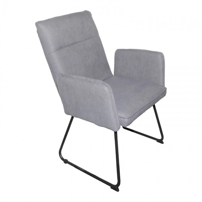 Armchair Essential pakoworld grey fabric-black metal leg 55.5x59x89cm