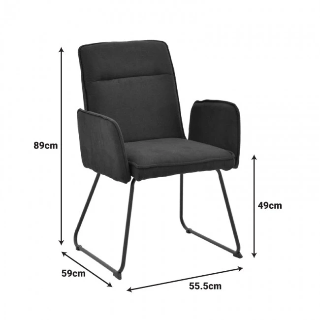 Armchair Essential pakoworld black fabric-black metal leg 55.5x59x89cm