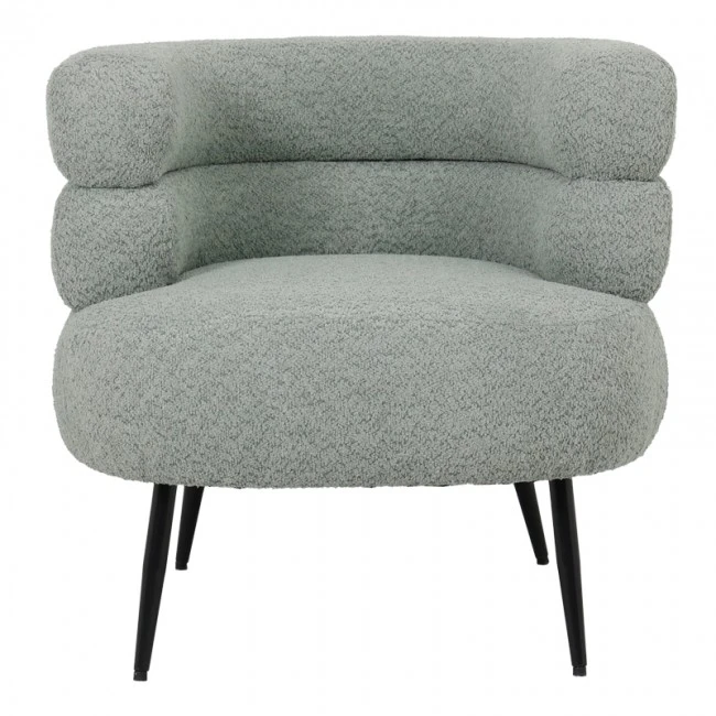Foleja pakoworld armchair boucle fabric in light green color with black metal legs 76x75x72cm