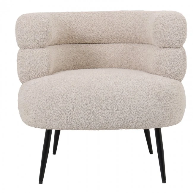 Foleja pakoworld armchair boucle fabric in beige color with black metal legs 76x75x72cm