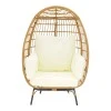 Armchair Frox pakoworld wicker rattan natural-metal natural-black legs-beige cushion 96x76x145cm