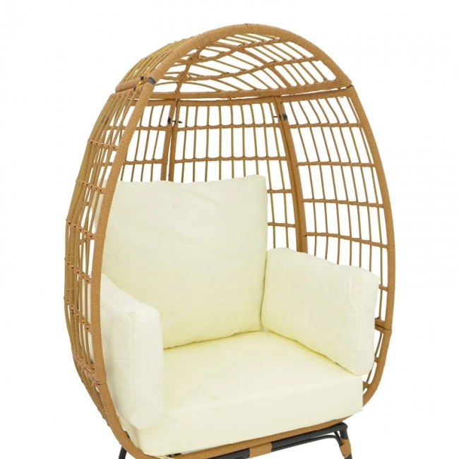 Armchair Frox pakoworld wicker rattan natural-metal natural-black legs-beige cushion 96x76x145cm