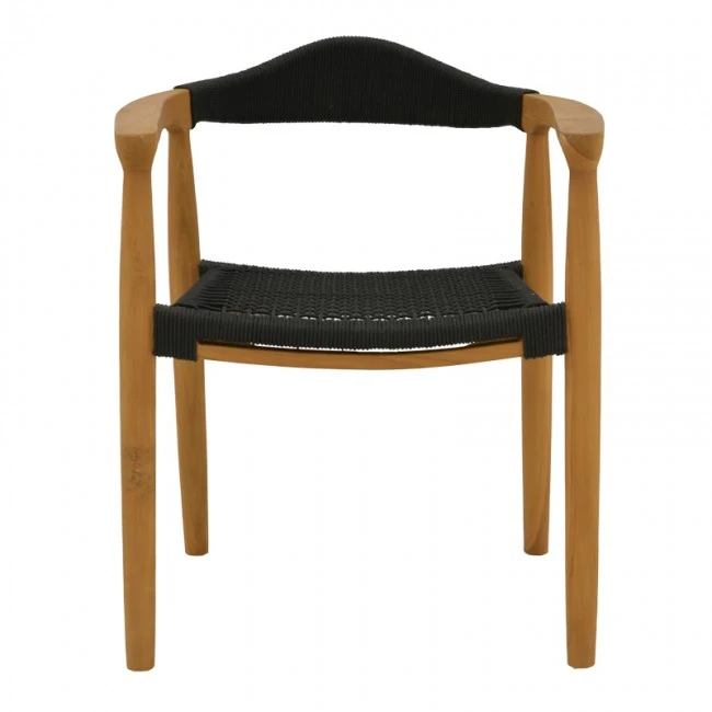 Armchair Ganny pakoworld teak wood and pe rope in black shade 59x56x71cm