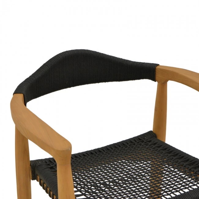 Armchair Ganny pakoworld teak wood and pe rope in black shade 59x56x71cm