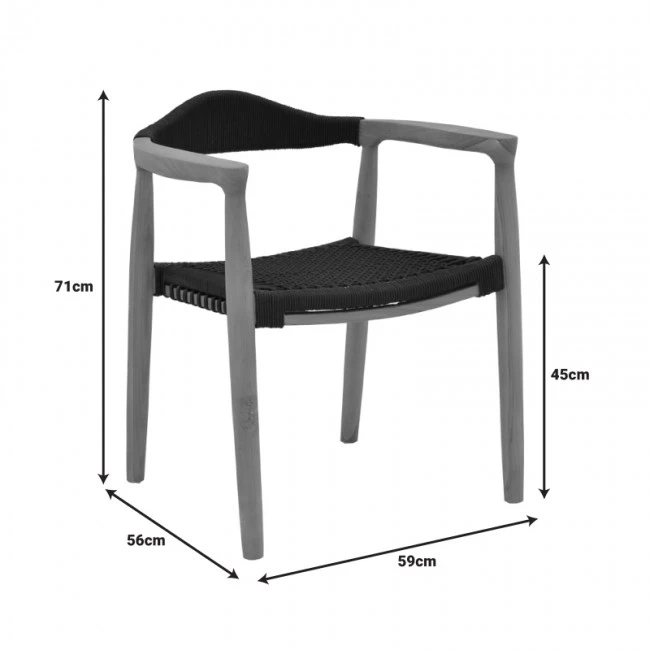 Armchair Ganny pakoworld teak wood and pe rope in black shade 59x56x71cm