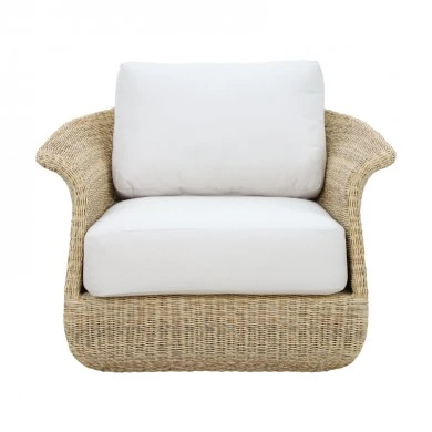Armchair Gogi pakoworld aluminum-synthetic wicker in natural color-beige fabric 100x83x73cm