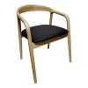 Hogie pakoworld rubberwood armchair in natural shade with black pu cushion 61x60x76cm