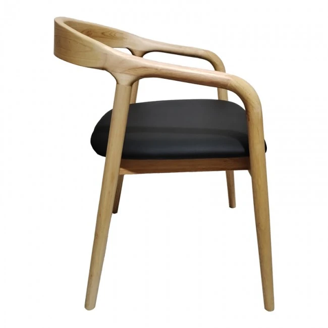 Hogie pakoworld rubberwood armchair in natural shade with black pu cushion 61x60x76cm