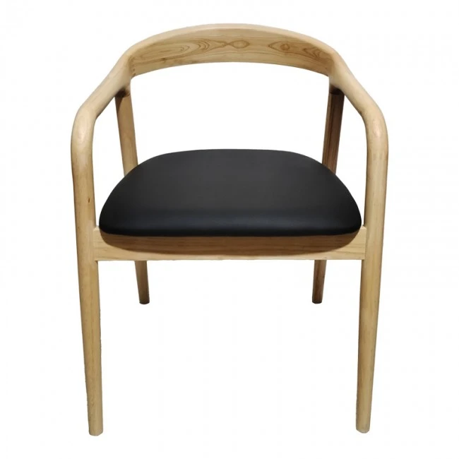 Hogie pakoworld rubberwood armchair in natural shade with black pu cushion 61x60x76cm