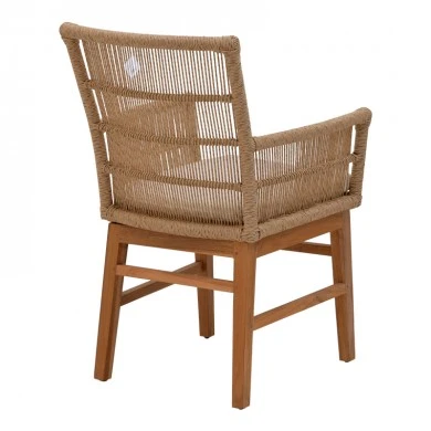 Inca armchair pakoworld teak wood and pe rope in natural-beige shade with cushion 60x61x90cm