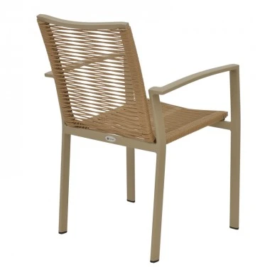 Jonian pakoworld stackable champagne aluminum-textilene armchair in natural shade 57x63x83cm