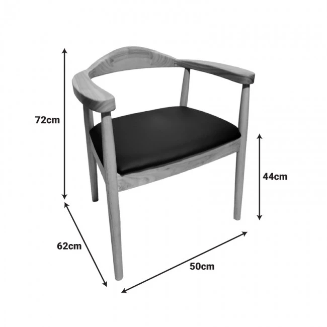 Armchair Joube pakoworld natural color rubberwood and black pu cushion 59x48x73cm