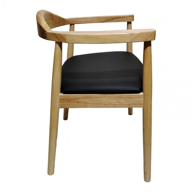 Armchair Joube pakoworld natural color rubberwood and black pu cushion 59x48x73cm