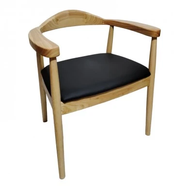 Armchair Joube pakoworld natural color rubberwood and black pu cushion 59x48x73cm