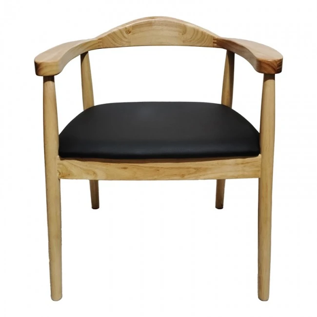 Armchair Joube pakoworld natural color rubberwood and black pu cushion 59x48x73cm