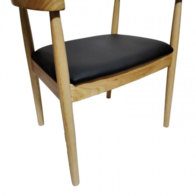 Armchair Joube pakoworld natural color rubberwood and black pu cushion 59x48x73cm