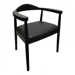 Armchair Joube pakoworld black color rubberwood and black pu cushion 59x48x73cm