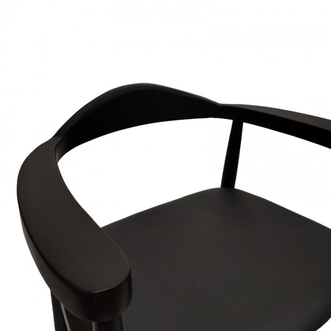 Armchair Joube pakoworld black color rubberwood and black pu cushion 59x48x73cm