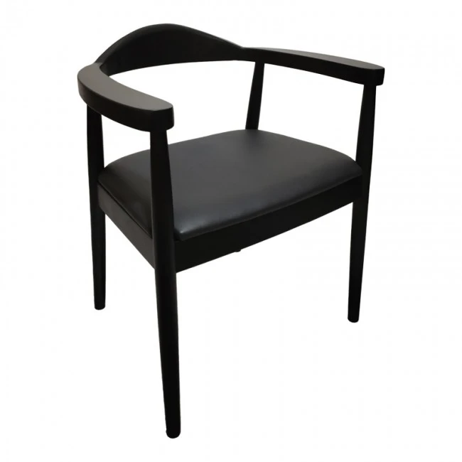 Armchair Joube pakoworld black color rubberwood and black pu cushion 59x48x73cm