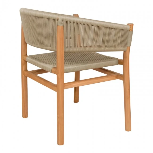 Kajone armchair pakoworld teak wood skeleton in natural shade and cream pe rope 62x55x75cm