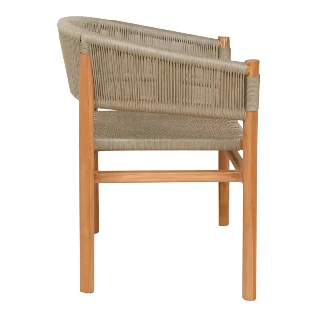 Kajone armchair pakoworld teak wood skeleton in natural shade and cream pe rope 62x55x75cm
