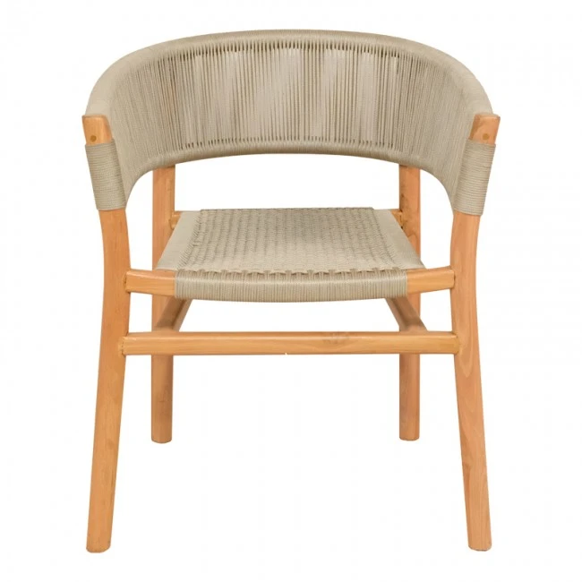 Kajone armchair pakoworld teak wood skeleton in natural shade and cream pe rope 62x55x75cm