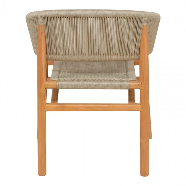 Kajone armchair pakoworld teak wood skeleton in natural shade and cream pe rope 62x55x75cm