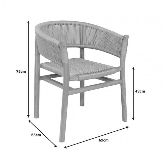 Kajone armchair pakoworld teak wood skeleton in natural shade and cream pe rope 62x55x75cm