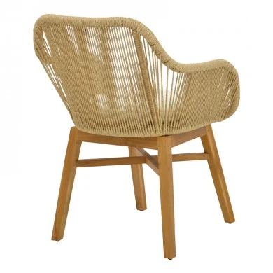 Kalie armchair pakoworld teak wood and pe rope in natural-beige shade with cushion 60x61x80cm