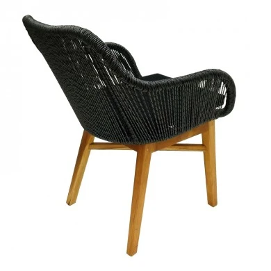 Kalie armchair pakoworld teak wood and synthetic rope in natural-black shade with cushion 60x61x80cm