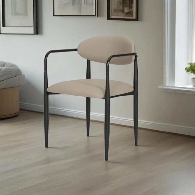 Armchair Kalone pakoworld pu in grey-beige color 56x55x78cm