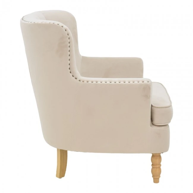 Armchair Keisi pakoworld cream velvet-natural wooden leg 81.5x84x92.5cm