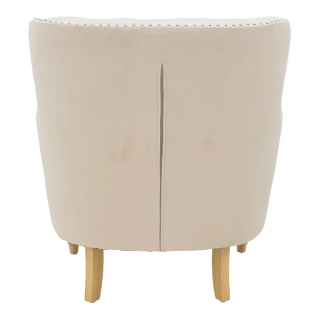 Armchair Keisi pakoworld cream velvet-natural wooden leg 81.5x84x92.5cm
