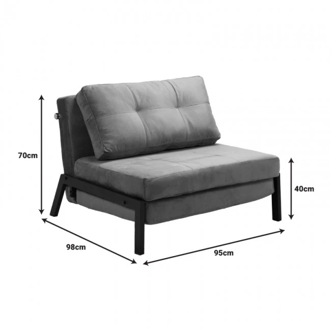 Armchair-bed Fancy pakoworld velvet fabric in anthracite shade and black metal leg 95x98x70cm