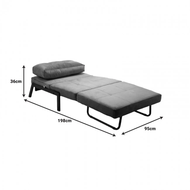 Armchair-bed Fancy pakoworld velvet fabric in anthracite shade and black metal leg 95x98x70cm