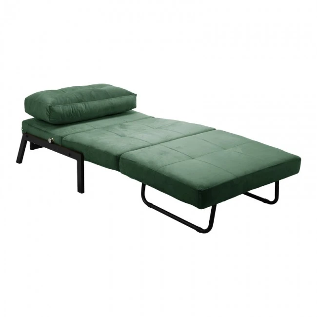 Armchair-bed Fancy pakoworld velvet fabric in dark green shade and black metal leg 95x98x70cm