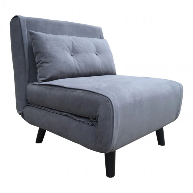 Armchair-bed Josuane pakoworld anthracite velvet and wooden leg in black shade 78x80x81cm