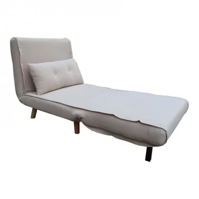 Armchair-bed Josuane pakoworld beige velvet and wooden leg in natural shade 78x80x81cm