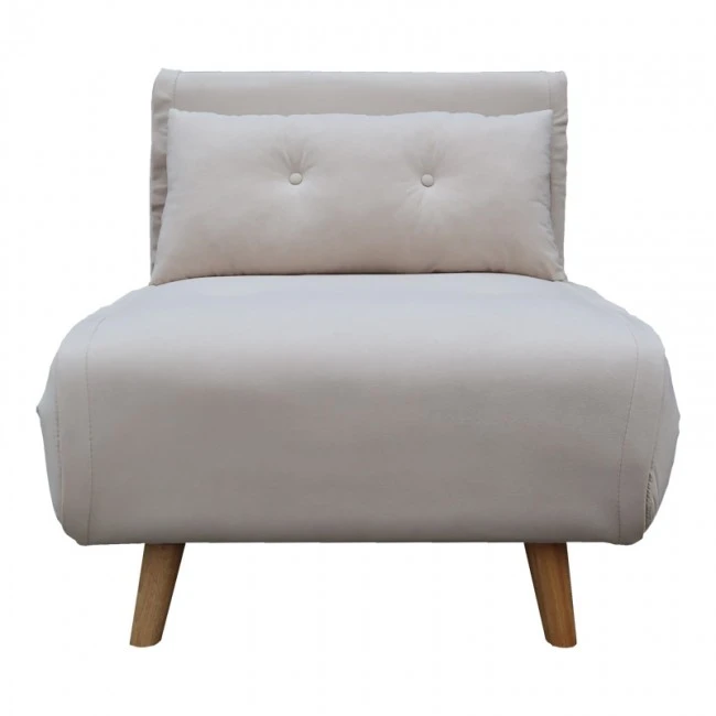 Armchair-bed Josuane pakoworld beige velvet and wooden leg in natural shade 78x80x81cm