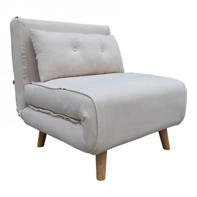 Armchair-bed Josuane pakoworld beige velvet and wooden leg in natural shade 78x80x81cm