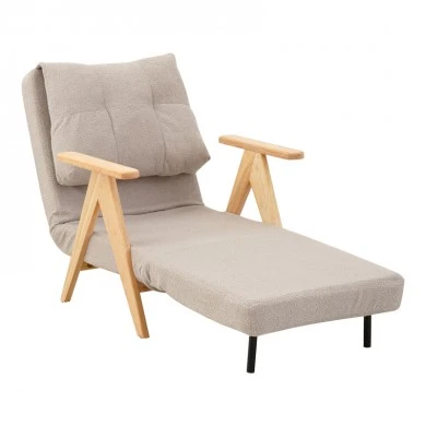 Armchair-Bed Restyl pakoworld rubberwood- fabric in cream shade 75x60x93cm