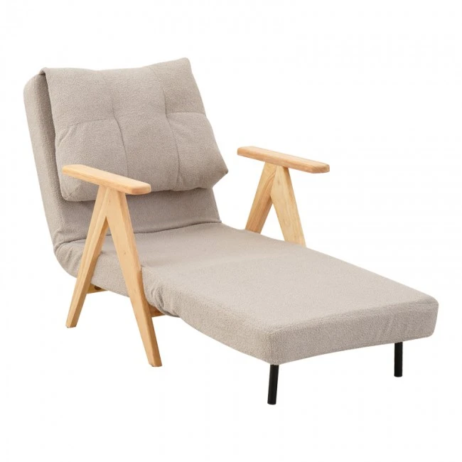 Armchair-Bed Restyl pakoworld rubberwood- fabric in cream shade 75x60x93cm