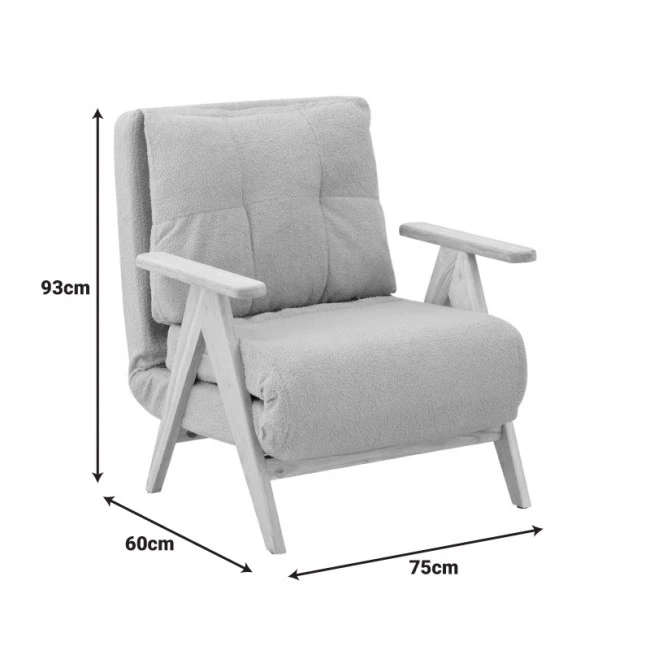 Armchair-Bed Restyl pakoworld rubberwood- fabric in cream shade 75x60x93cm