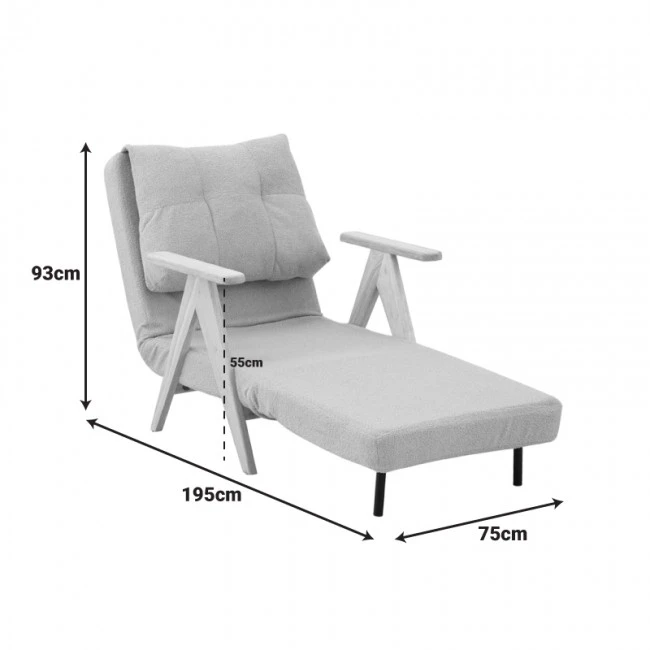 Armchair-Bed Restyl pakoworld rubberwood- fabric in cream shade 75x60x93cm