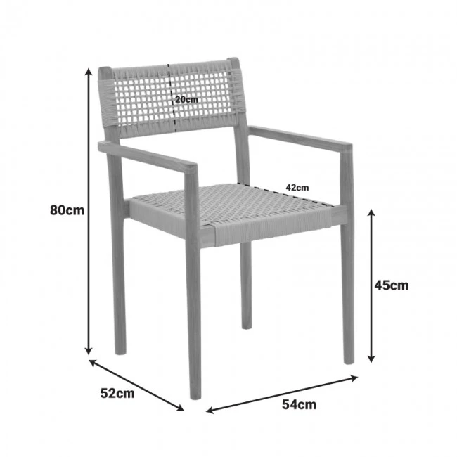 Armchair Lengan pakoworld teak wood frame in natural shade-black rope 54x52x80cm