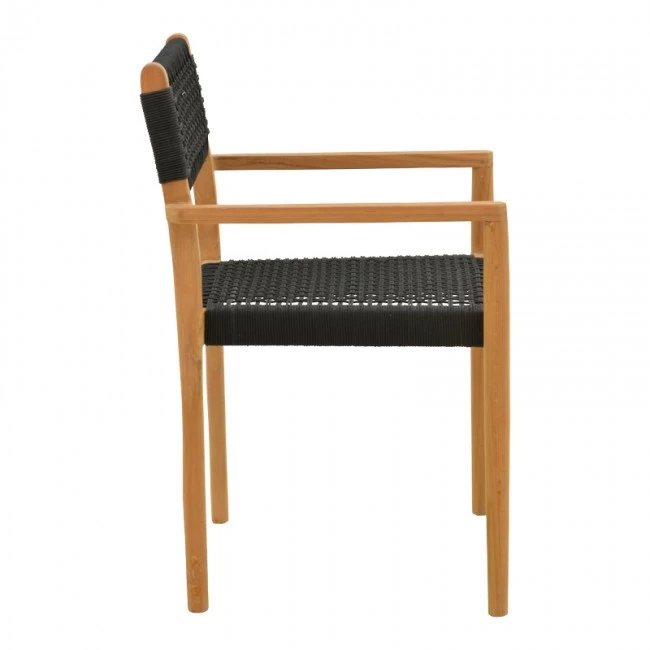 Armchair Lengan pakoworld teak wood frame in natural shade-black rope 54x52x80cm
