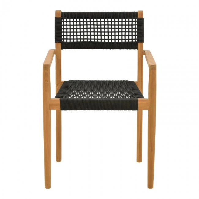 Armchair Lengan pakoworld teak wood frame in natural shade-black rope 54x52x80cm