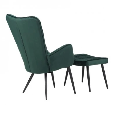 Maddison armchair with footrest-cushion pakoworld dark green velvet-natural leg 68x72x98cm